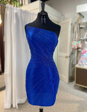 Load image into Gallery viewer, Royal Blue One Shoulder Tight Glitter Homecoming Dress