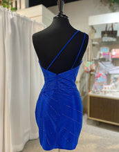 Load image into Gallery viewer, Royal Blue One Shoulder Tight Glitter Homecoming Dress
