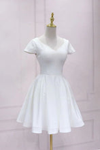 Load image into Gallery viewer, White A Line Cap Sleeves Homecoming Dress