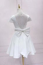 Load image into Gallery viewer, White A Line Cap Sleeves Homecoming Dress