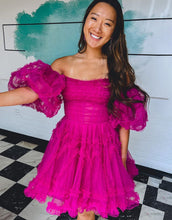 Load image into Gallery viewer, Fuchsia A-Line Off The Shoulder Short Tulle Party Dress