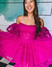 Load image into Gallery viewer, Fuchsia A-Line Off The Shoulder Short Tulle Party Dress