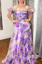 Load image into Gallery viewer, Lavender A-Line Strapless Long Ruffle Prom Dress With Detachable Sleeves