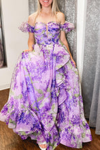 Load image into Gallery viewer, Lavender A-Line Strapless Long Ruffle Prom Dress With Detachable Sleeves