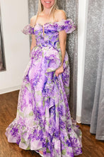 Load image into Gallery viewer, Lavender A-Line Strapless Long Ruffle Prom Dress With Detachable Sleeves