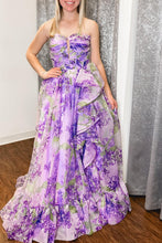 Load image into Gallery viewer, Lavender A-Line Strapless Long Ruffle Prom Dress With Detachable Sleeves