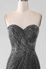Load image into Gallery viewer, Sparkly Beaded Sweetheart Long Black Mermaid Prom Dress With Split