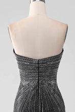 Load image into Gallery viewer, Sparkly Beaded Sweetheart Long Black Mermaid Prom Dress With Split