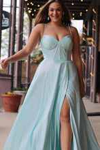 Load image into Gallery viewer, Lilac Glitter A-Line Spaghetti Straps Long Beaded Prom Dress with Slit