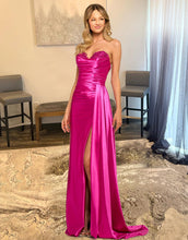 Load image into Gallery viewer, Sexy Glitter Hot Pink Satin Long Prom Dress With Split