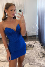Load image into Gallery viewer, Stylish Bodycon Royal Blue Lace Up Glitter Homecoming Dress
