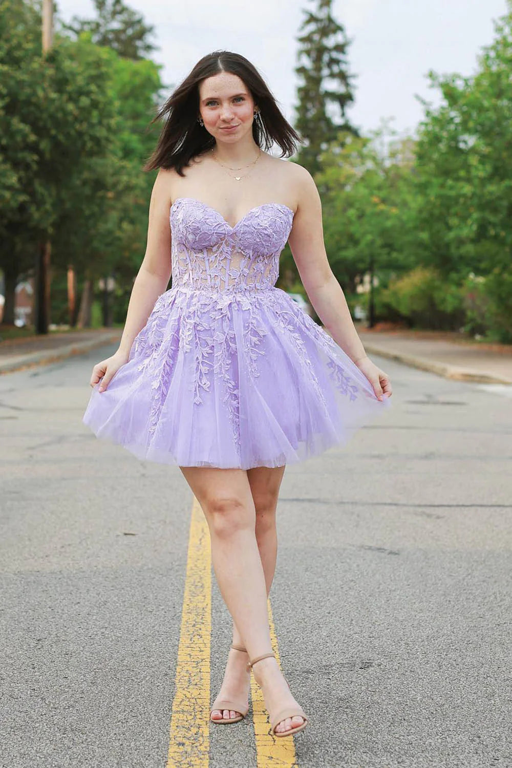 Luuvis A-Line Strapless Lace Up Short Tulle Homecoming Dress with Appliques Luuvis A-Line Strapless Lace Up Short Tulle Homecoming Dress with Appliques