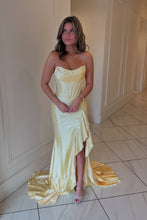 Load image into Gallery viewer, Sparkly Hot Pink Mermaid Strapless Long Beaded Prom Dress with Slit
