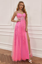 Load image into Gallery viewer, Gorgeous A Line Spaghetti Straps Navy Long Prom Dress with Appliques
