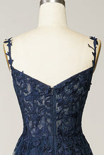 Load image into Gallery viewer, Gorgeous A Line Spaghetti Straps Navy Long Prom Dress with Appliques