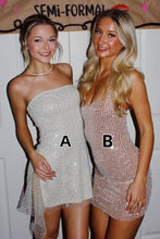 Load image into Gallery viewer, Bling A Line Strapless White Sequins/Champagne Short Homecoming Dress with Beading