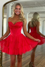 Load image into Gallery viewer, Gorgeous A Line Sweetheart Yellow Corset Homecoming Dress with Appliques Ruffles
