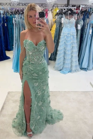Glamorous Mermaid Off the Shoulder Green Long Prom Dress with Appliques