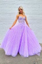 Load image into Gallery viewer, Trendy A Line Sweetheart Blue Corset Prom Dress with Appilques Ruffles