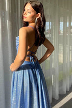 Load image into Gallery viewer, Simple A Line Spaghetti Straps Pink Long Prom Dress with Split Front
