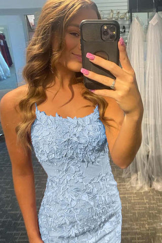 Bodycon Blue Homecoming Dress Lace Up Back Party Dress