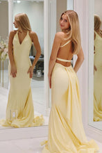 Load image into Gallery viewer, Hot Selling Mermaid Deep V Neck Yellow Long Prom Dress with Split Front
