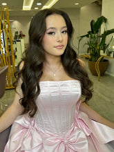 Load image into Gallery viewer, Princess A Line Strapless Pink Corset Homecoming Dress with Bowknot
