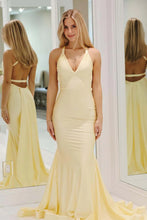 Load image into Gallery viewer, Hot Selling Mermaid Deep V Neck Yellow Long Prom Dress with Split Front
