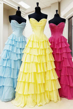 Load image into Gallery viewer, Lovely Yellow A-Line Sweetheart Long Tiered Prom Dress with Slit
