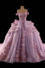 Load image into Gallery viewer, Princess A Line Off the Shoulder Pink Ball Gown Quinceanera Dress with Appliques Bowknot
