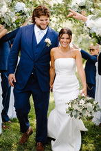 Load image into Gallery viewer, Beautiful A Line Strapless Mermaid White Long Bridal Dress with Button Up
