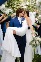 Load image into Gallery viewer, Beautiful A Line Strapless Mermaid White Long Bridal Dress with Button Up
