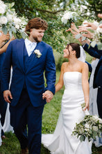 Load image into Gallery viewer, Beautiful A Line Strapless Mermaid White Long Bridal Dress with Button Up
