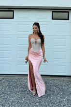 Load image into Gallery viewer, Gorgeous Mermaid Spaghetti Straps Pink Long Prom Dress with Beading
