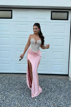 Load image into Gallery viewer, Gorgeous Mermaid Spaghetti Straps Pink Long Prom Dress with Beading
