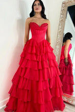 Load image into Gallery viewer, Lovely Yellow A-Line Sweetheart Long Tiered Prom Dress with Slit
