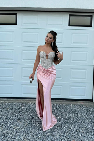 Gorgeous Mermaid Spaghetti Straps Pink Long Prom Dress with Beading