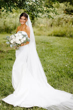 Load image into Gallery viewer, Beautiful A Line Strapless Mermaid White Long Bridal Dress with Button Up
