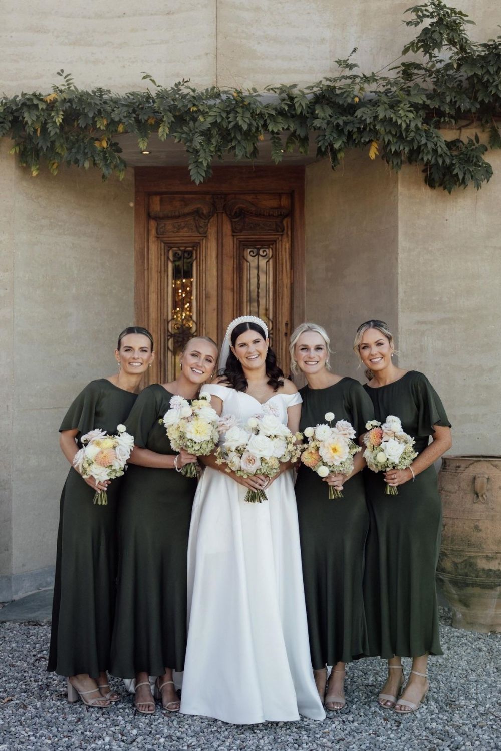 A Line Jewel Neck Dark Green Tea Length Bridesmaid Dress with Open Back