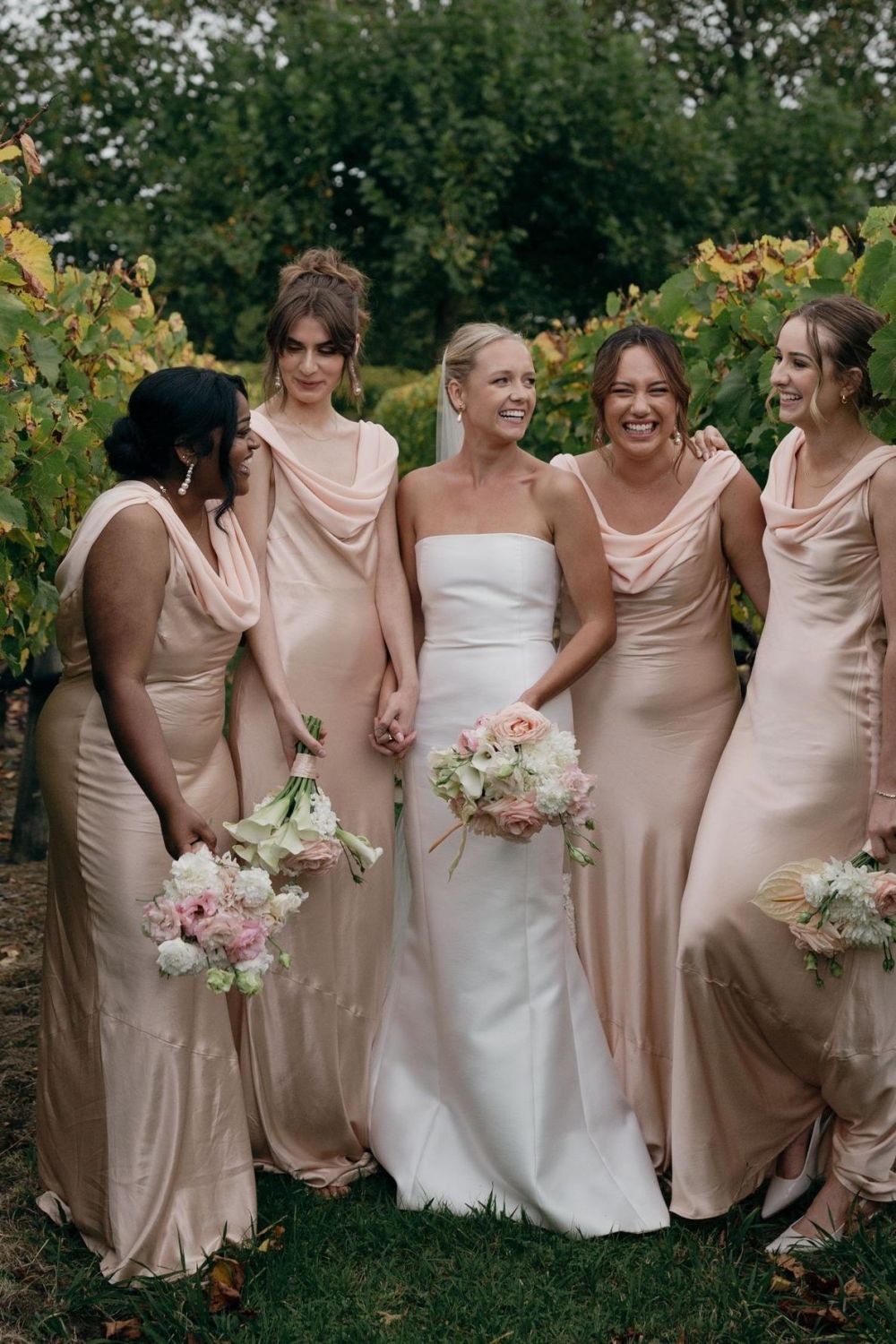 Elegant Mermaid Round Neck Blush Long Bridesmaid Dress with Open Back