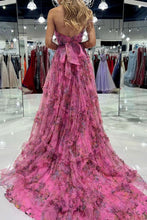 Load image into Gallery viewer, Charming A Line Sweetheart Pink Floral Printed Long Prom Dress
