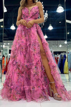 Load image into Gallery viewer, Charming A Line Sweetheart Pink Floral Printed Long Prom Dress