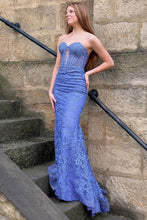 Load image into Gallery viewer, Glitter Blue Mermaid Sweetheart Long Prom Dress with Appliques