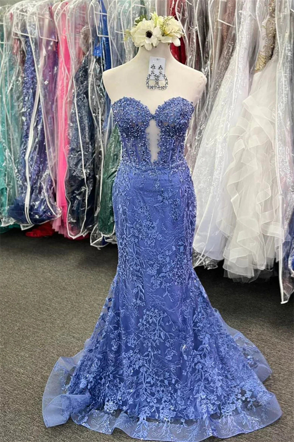 Luuvis Glitter Blue Mermaid Sweetheart Long Prom Dress with Appliques Luuvis Glitter Blue Mermaid Sweetheart Long Prom Dress with Appliques