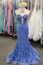 Load image into Gallery viewer, Glitter Blue Mermaid Sweetheart Long Prom Dress with Appliques