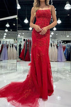 Load image into Gallery viewer, Hot Mermaid Spaghetti Straps Red Long Prom Dress with Criss Cross Back
