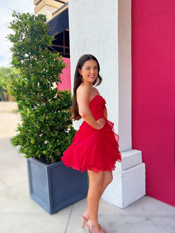 Cute A Line Sweetheart Red Tulle Short Homecoming Dress with Bowknot