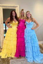 Load image into Gallery viewer, Lovely Yellow A-Line Sweetheart Long Tiered Prom Dress with Slit
