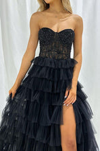 Load image into Gallery viewer, Stylish A Line Sweeteart Black Corset Prom Dress with Ruffles