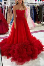 Load image into Gallery viewer, Charming A Line Sweetheart Red Corset Prom Dress with Ruffles
